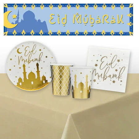 Eid Mubarak Tableware Pack for 8 People With FREE Banner Decoration!