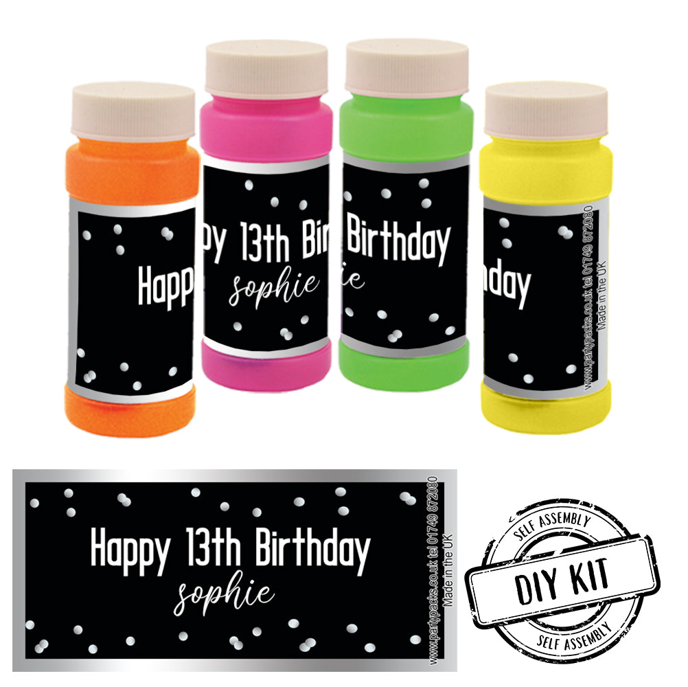 Personalised Bubbles - Glitz Black & Silver - Pack of 8