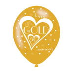 Gold Anniversary Pearlescent Latex Balloons - 2 Sided Print - 12" - Pack of 6