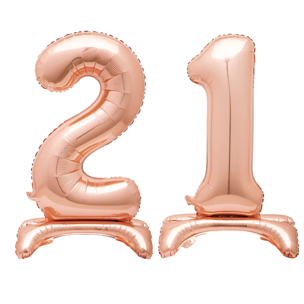 Rose Gold Number 21 Air-Filled Standing Balloons - 30