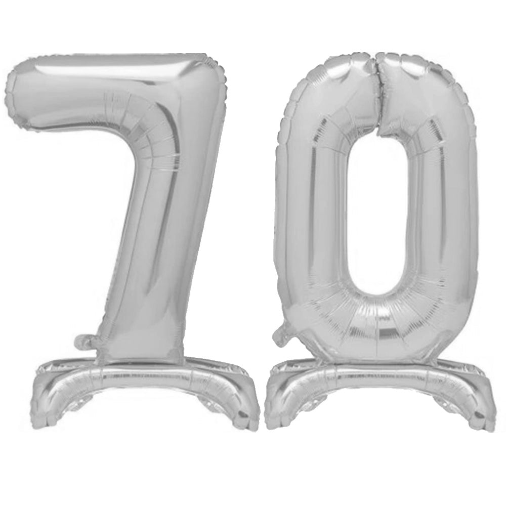 Silver Number 70 Air-Filled Standing Balloons - 30