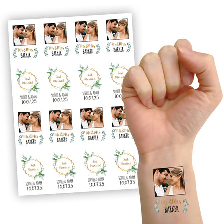 Wedding Botanical Personalised Photo Temporary Tattoos - Pack of 16