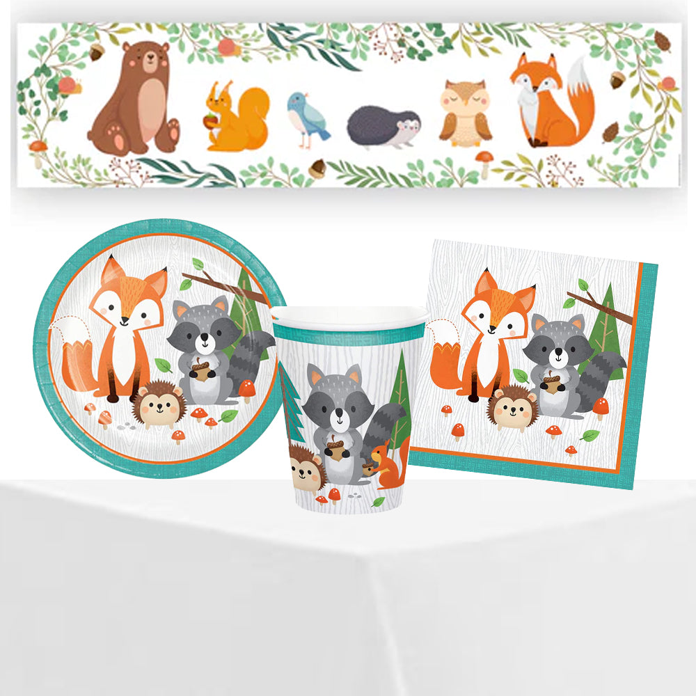 Woodland Animals Tableware Pack for 8 With FREE Banner!