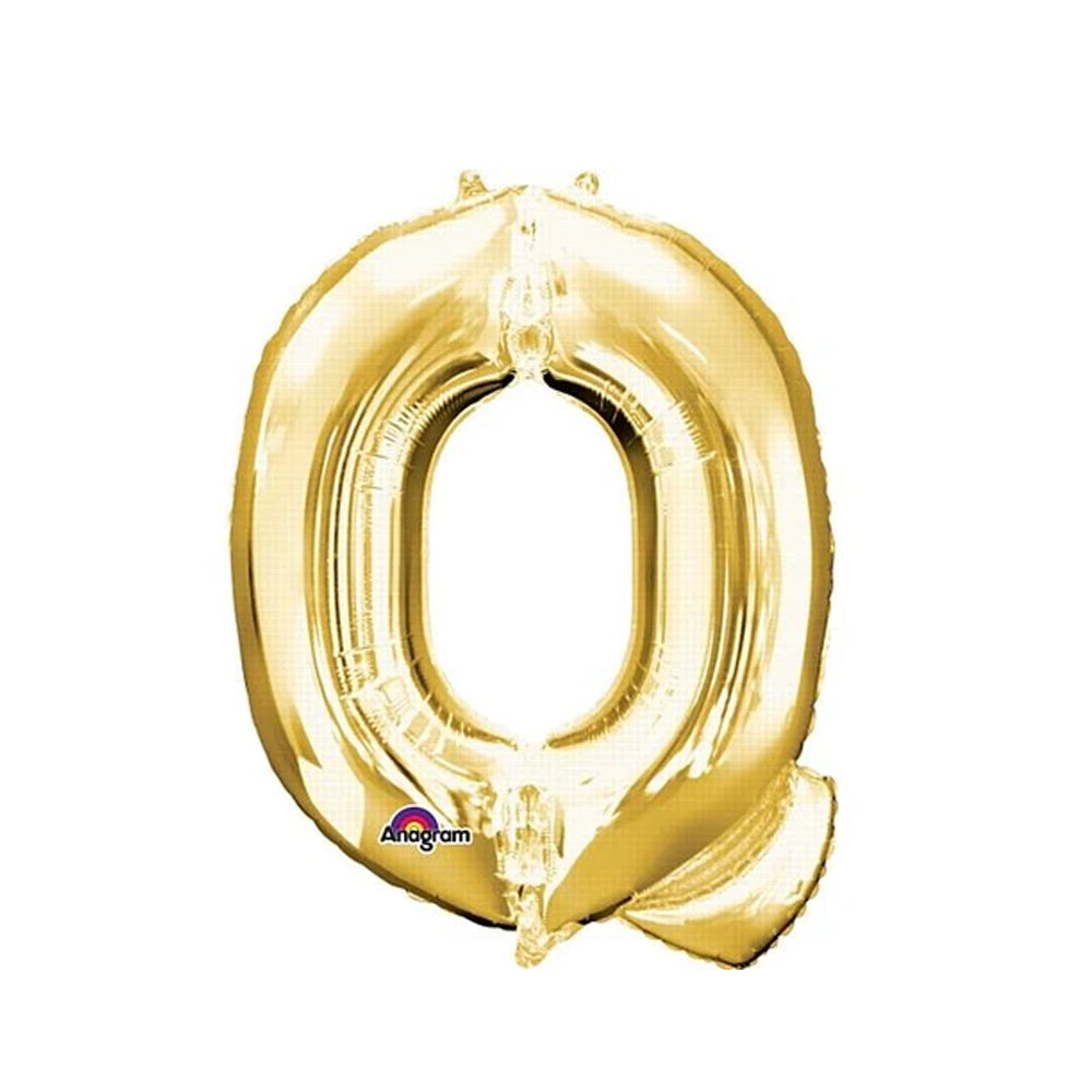 Gold Foil Letter 'Q' Air Filled Balloon - No Helium Required! - 16"