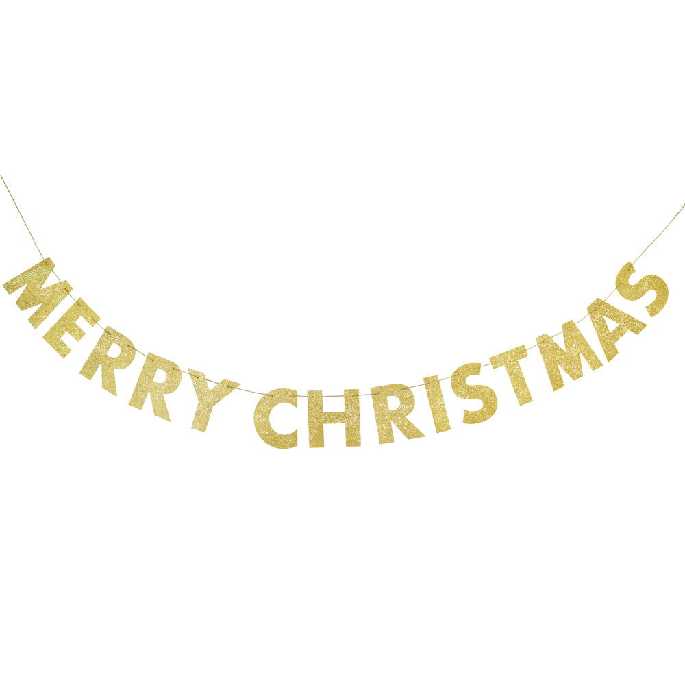 Merry Christmas Gold Glitter Bunting - 2.74m – Party Packs