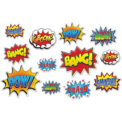 Superhero Action Sign Cutouts - 32cm - Pack of 12 – Party Packs