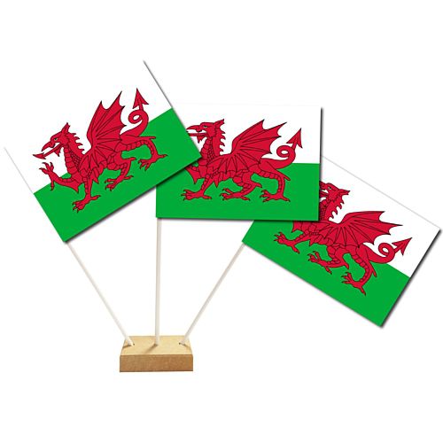 Welsh Paper Table Flags 15cm on 30cm Pole – Party Packs